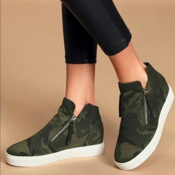 Steve Madden Caliber Camouflage Platform Side Zipper Green Camo Sneaker Size 7.5 - Picture 14 of 15